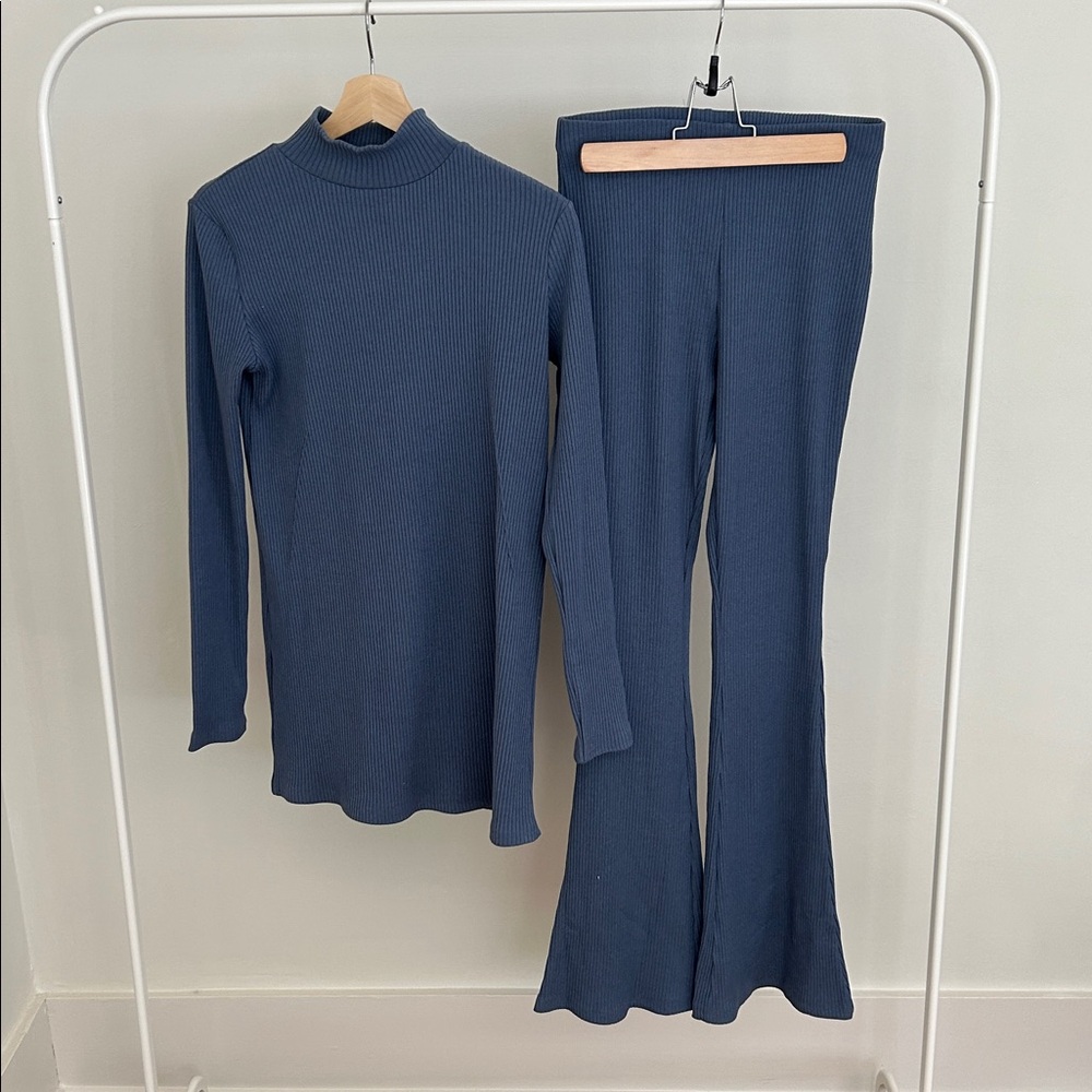 MANGO Blue Ribbed Knit Co-Ord Set NWT